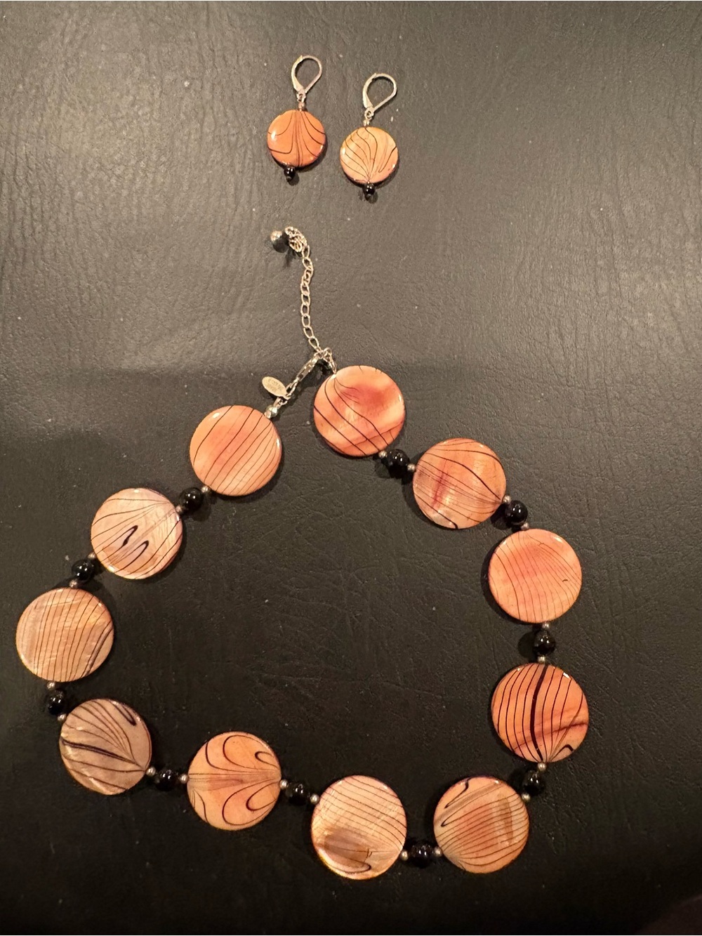 Handcrafted Peach Round Shell Necklace and Earrings Set